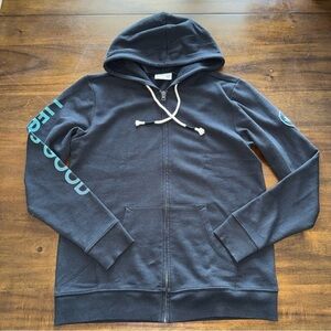 Life is Good Black Full Zip Hoodie Sweater womens Small teal logo sleeve